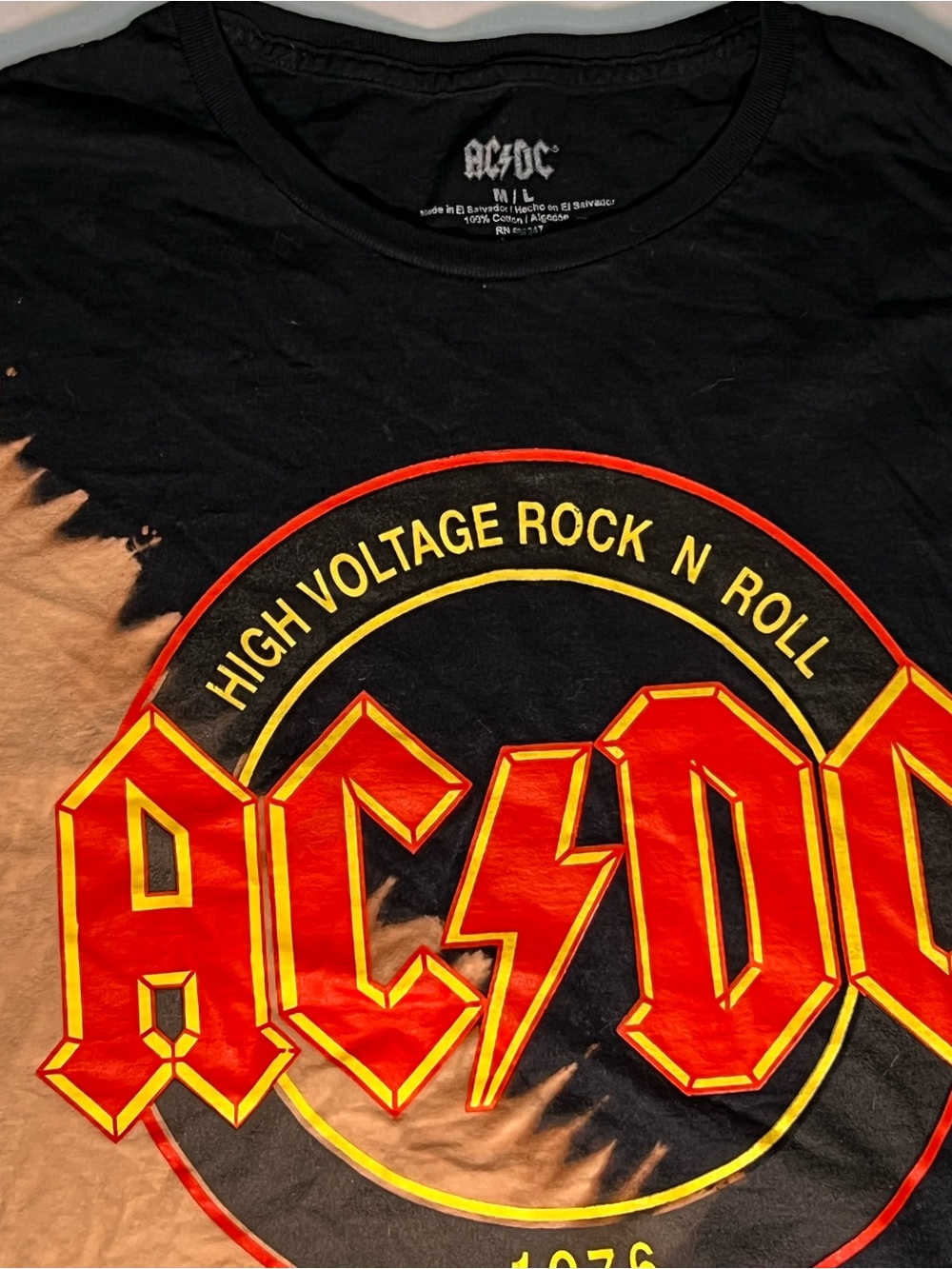 AC/DC Graphic Logo Tee in Black and Tan with Red and Yellow Print - Picture 2 of 3